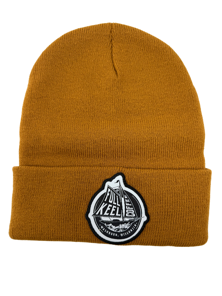 Burnt Orange Knit Hat - Full Keel Coffee Woven Patch