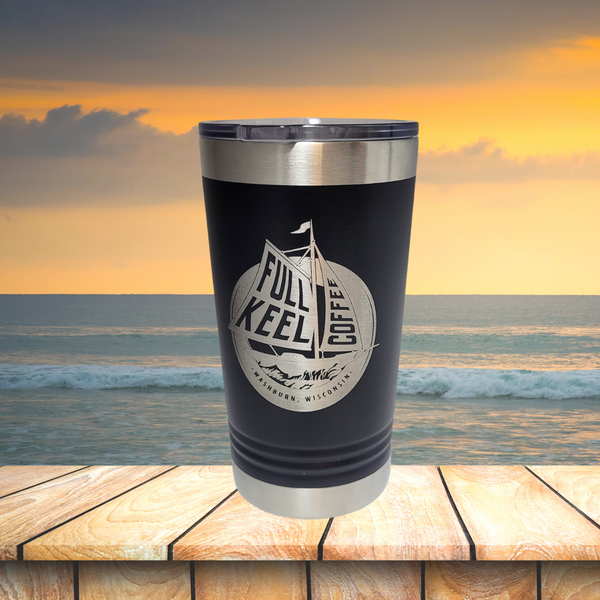 This 20 oz tumbler travel mug featuring the Full Keel Coffee logo is the perfect companion for all your adventures! Whether you’re venturing out of town or simply on your way to work, this tumbler will keep your drinks at the perfect temperature while you explore. Get ready to make some waves!