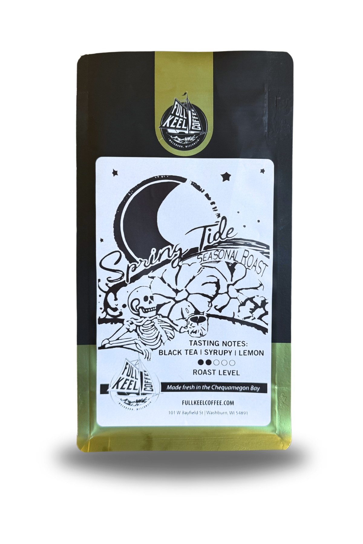 We're ready to flow into the next season with Spring Tide smoothness.&nbsp;We classify this as a slightly lighter medium roast, maintaining a rich sweet smoothness and full flavor. Tasting notes: Lemon Marmalade, Black Tea, with a Syrupy Body.&nbsp;Whether you're starting your morning or savoring a slow afternoon cup, this roast is crafted to bring warmth to every moment.

Light-Medium Roast

Small batch specialty coffee, roasted by Full Keel Coffee